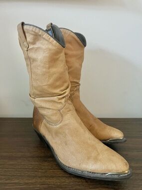 Dingo Leather Slouch Boots Western Cowgirl Metal Toe Cap Slant Heels Womens 7 M
